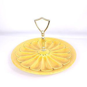 Golden Yellow Ceramic Serving Tray With Gold Handle Food Tray Jewelry Display